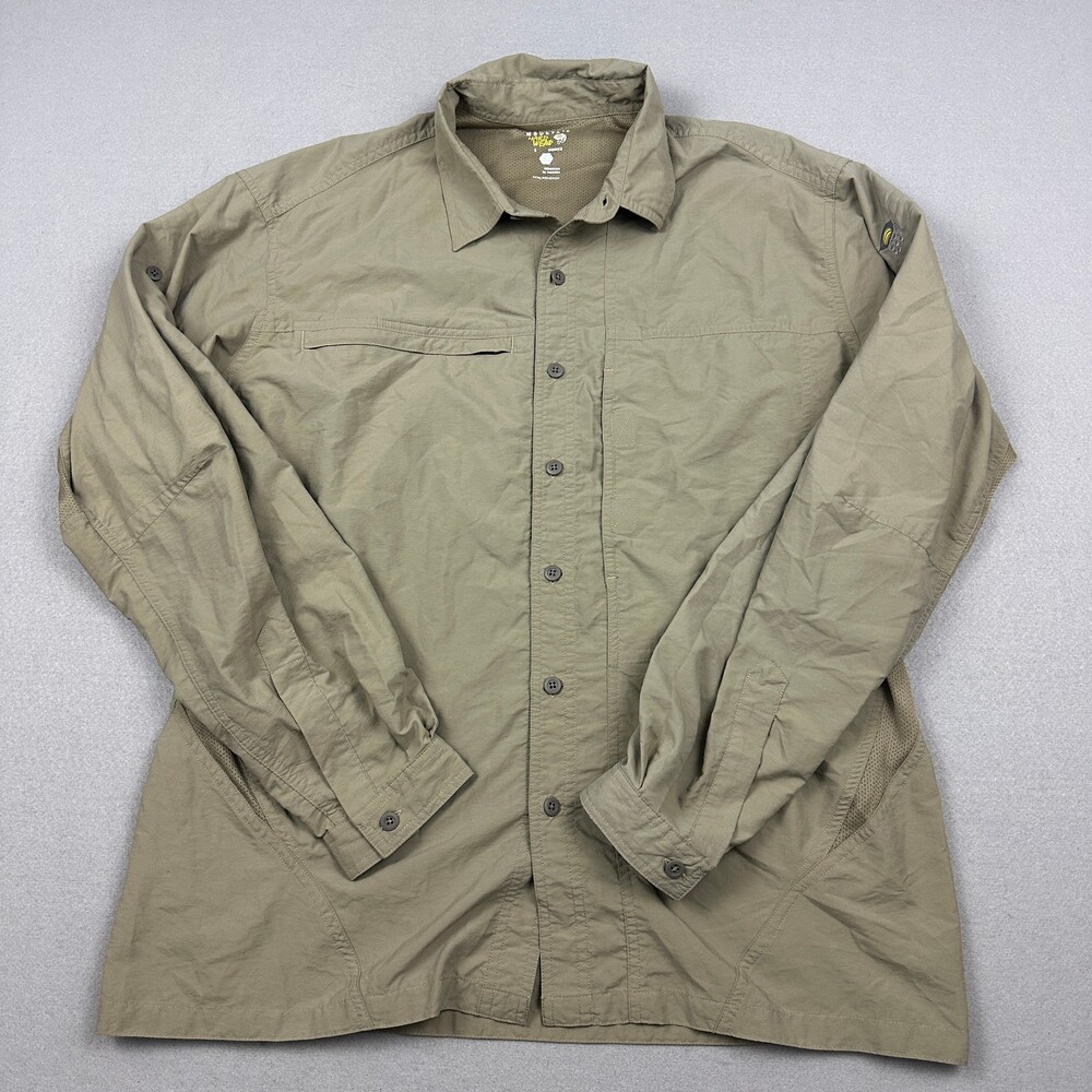 Mountain Hardwear Shirt Men Large Beige Button Long Sleeve Vented Utility L